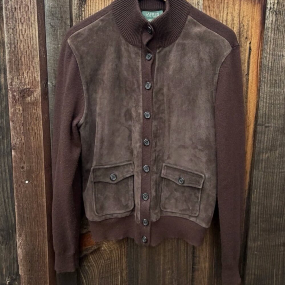 Lauren Ralph Lauren Suede Leather Cashmere Wool Cardigan Jacket Women’s L